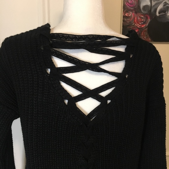 American rag NWT black lace up back sweater - Picture 2 of 8
